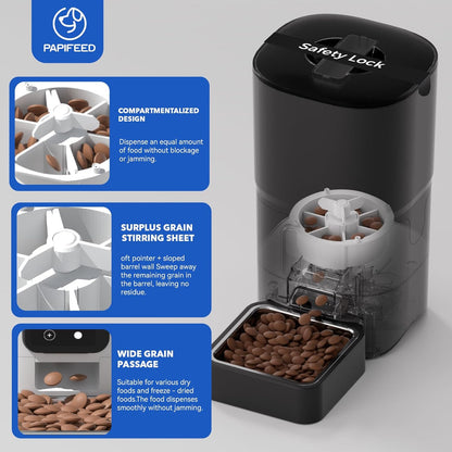 2.4G Wifi Automatic Cat Feeder, 6L/25Cup Automatic Pet Feeder with APP Control for Remote Feeding, Detachable for Easy Clean, Cat Food Dispenser with Alexa,1-10 Meals per Day for Dog, Black