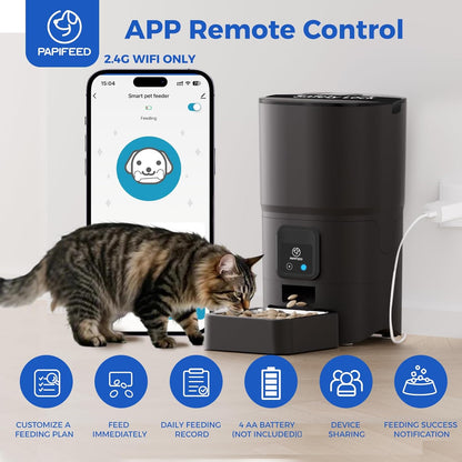2.4G Wifi Automatic Cat Feeder, 6L/25Cup Automatic Pet Feeder with APP Control for Remote Feeding, Detachable for Easy Clean, Cat Food Dispenser with Alexa,1-10 Meals per Day for Dog, Black