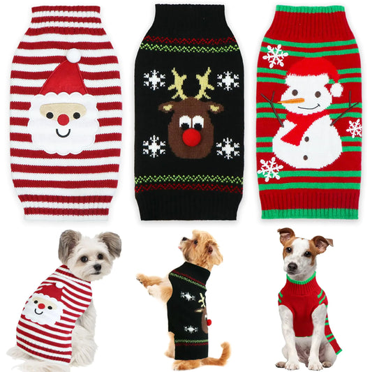 3 Pack Dog Christmas Sweater GOYOSWA Dog Christmas Outfit Dog Holiday Sweater Santa Reindeer Snowman Knitted Sweaters for Small Medium Large Dogs Pets (Medium)