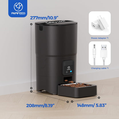 2.4G Wifi Automatic Cat Feeder, 6L/25Cup Automatic Pet Feeder with APP Control for Remote Feeding, Detachable for Easy Clean, Cat Food Dispenser with Alexa,1-10 Meals per Day for Dog, Black