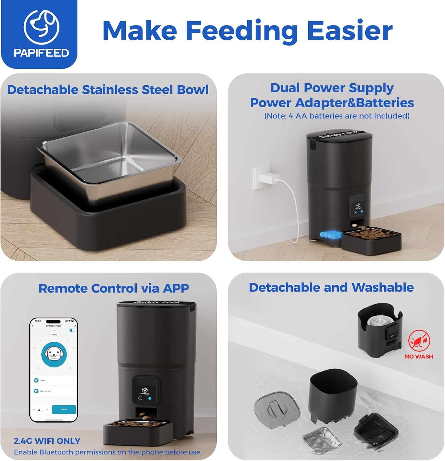 2.4G Wifi Automatic Cat Feeder, 6L/25Cup Automatic Pet Feeder with APP Control for Remote Feeding, Detachable for Easy Clean, Cat Food Dispenser with Alexa,1-10 Meals per Day for Dog, Black