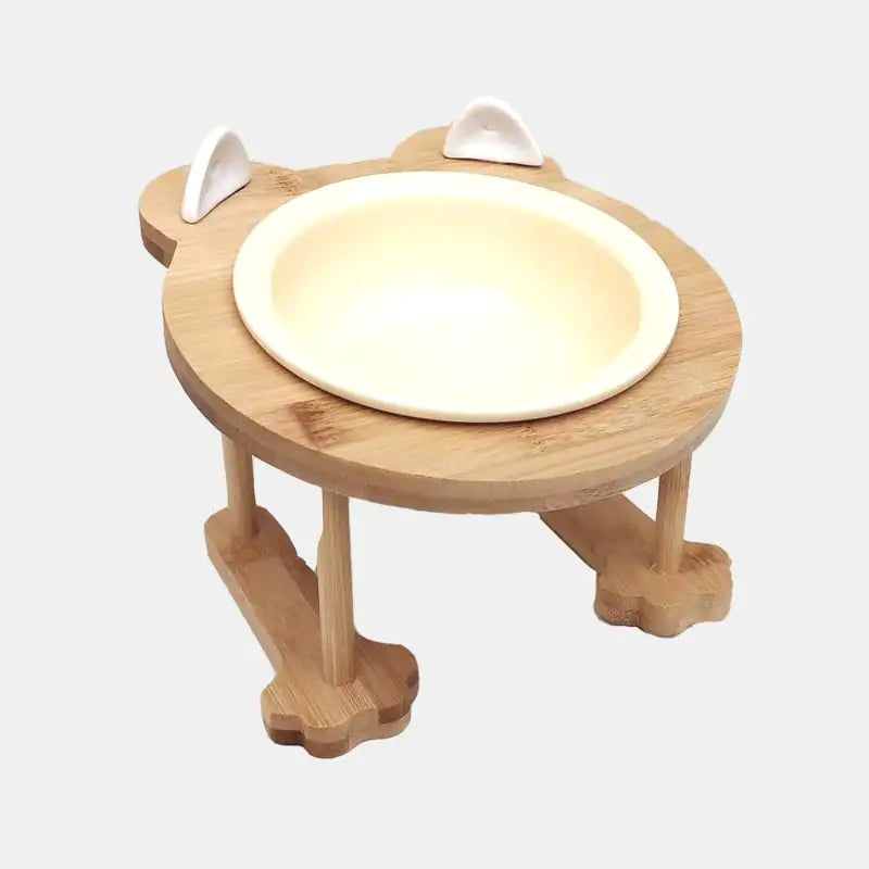 Ceramic Pet Food Bowl Set with Wooden Frame